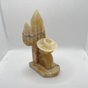 Vintage Single Bookend Onyx Marble Alabaster Mexican Siesta Cactus Hand Carved